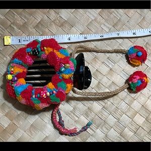 Large Hair Clip From Thailand With Hmong Tribe Pom Poms, Brand New